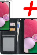 BASEY. Hoes Geschikt voor Samsung A13 4G Hoesje Bookcase Hoes Flip Case Book Cover Met Screenprotector - Hoesje Geschikt voor Samsung Galaxy A13 4G Hoes Book Case Hoesje - Zwart