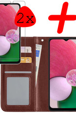 BASEY. Hoes Geschikt voor Samsung A13 4G Hoesje Bookcase Hoes Flip Case Book Cover Met 2x Screenprotector - Hoesje Geschikt voor Samsung Galaxy A13 4G Hoes Book Case Hoesje - Bruin