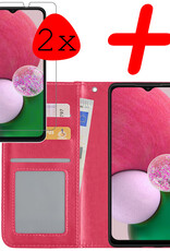 BASEY. Hoes Geschikt voor Samsung A13 4G Hoesje Bookcase Hoes Flip Case Book Cover Met 2x Screenprotector - Hoesje Geschikt voor Samsung Galaxy A13 4G Hoes Book Case Hoesje - Donkerroze