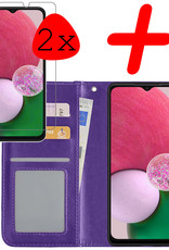 BASEY. Hoes Geschikt voor Samsung A13 4G Hoesje Bookcase Hoes Flip Case Book Cover Met 2x Screenprotector - Hoesje Geschikt voor Samsung Galaxy A13 4G Hoes Book Case Hoesje - Paars