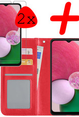 BASEY. Hoes Geschikt voor Samsung A13 4G Hoesje Bookcase Hoes Flip Case Book Cover Met 2x Screenprotector - Hoesje Geschikt voor Samsung Galaxy A13 4G Hoes Book Case Hoesje - Rood