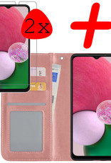 BASEY. Hoes Geschikt voor Samsung A13 4G Hoesje Bookcase Hoes Flip Case Book Cover Met 2x Screenprotector - Hoesje Geschikt voor Samsung Galaxy A13 4G Hoes Book Case Hoesje - Rosé goud