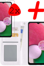BASEY. Hoes Geschikt voor Samsung A13 4G Hoesje Bookcase Hoes Flip Case Book Cover Met 2x Screenprotector - Hoesje Geschikt voor Samsung Galaxy A13 4G Hoes Book Case Hoesje - Wit