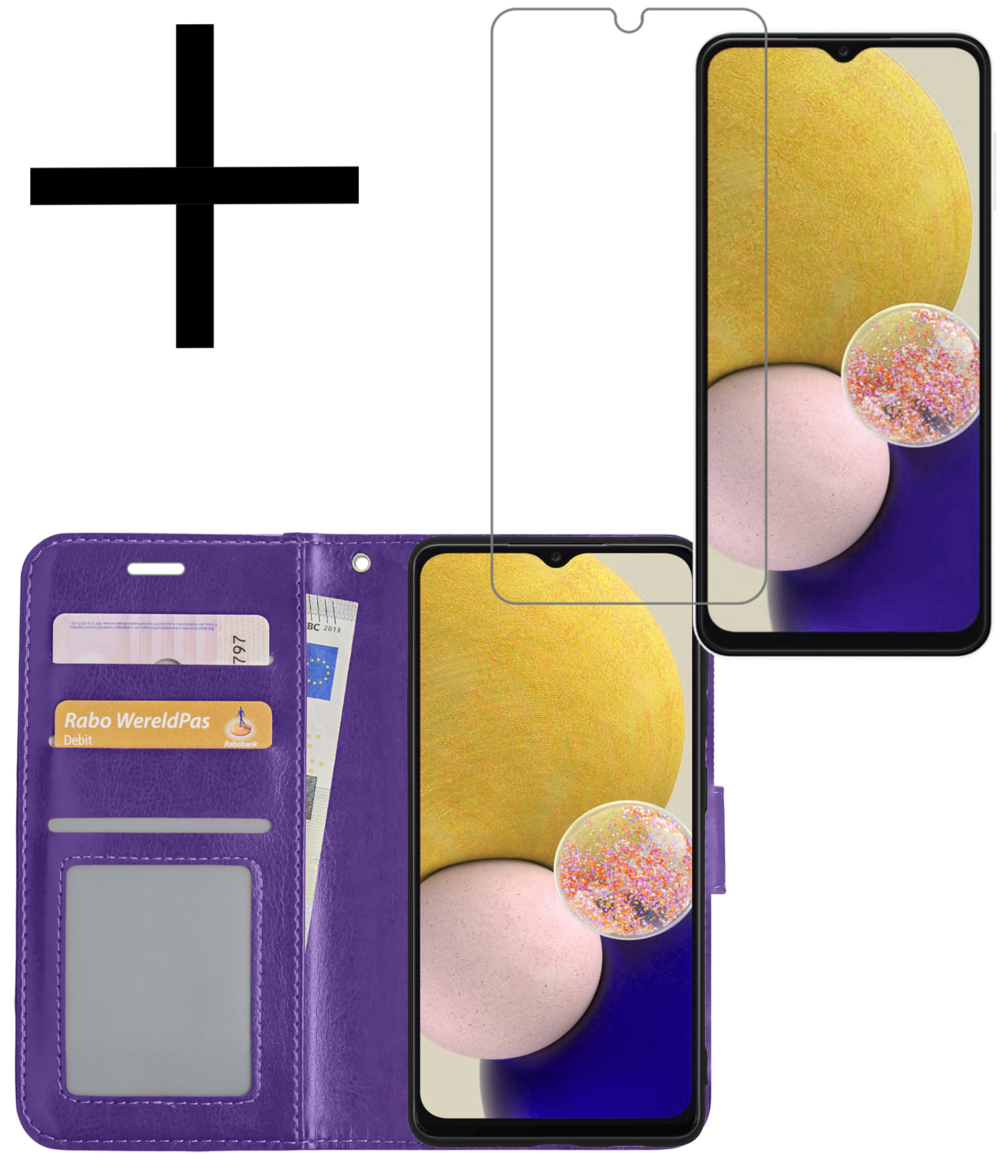 NoXx Hoes Geschikt voor Samsung A13 4G Hoesje Book Case Hoes Flip Cover Wallet Bookcase Met Screenprotector - Paars