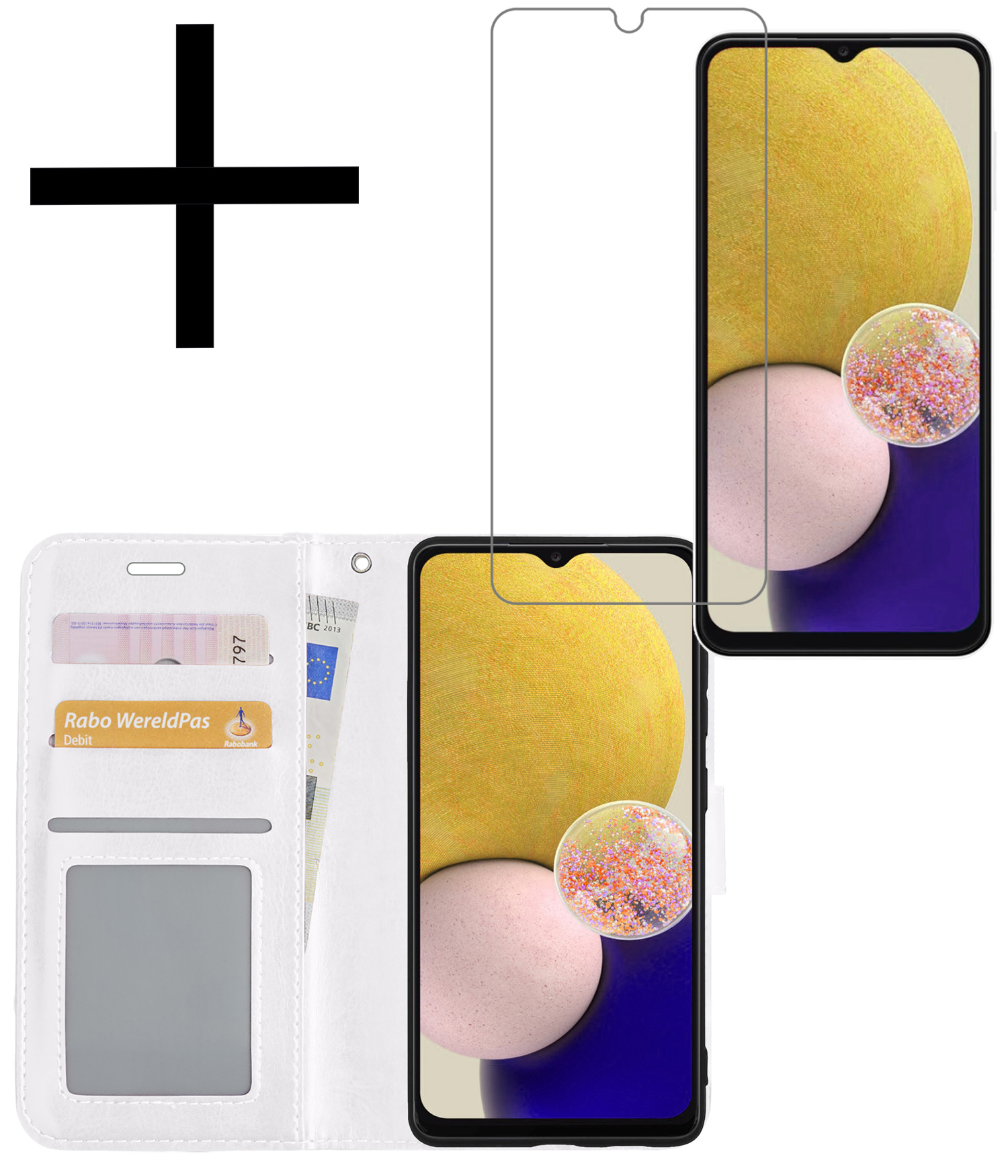 NoXx Hoes Geschikt voor Samsung A13 4G Hoesje Book Case Hoes Flip Cover Wallet Bookcase Met Screenprotector - Wit