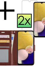 NoXx Hoes Geschikt voor Samsung A13 4G Hoesje Book Case Hoes Flip Cover Wallet Bookcase Met 2x Screenprotector - Bruin