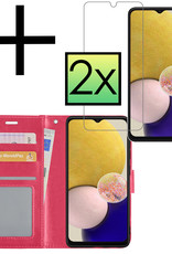 NoXx Hoes Geschikt voor Samsung A13 4G Hoesje Book Case Hoes Flip Cover Wallet Bookcase Met 2x Screenprotector - Donkerroze