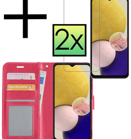 NoXx NoXx Samsung Galaxy A13 4G Hoesje Bookcase Donkerroze Met 2x Screenprotector