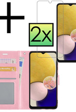 NoXx Hoes Geschikt voor Samsung A13 4G Hoesje Book Case Hoes Flip Cover Wallet Bookcase Met 2x Screenprotector - Lichtroze