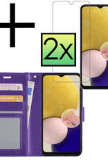 NoXx Hoes Geschikt voor Samsung A13 4G Hoesje Book Case Hoes Flip Cover Wallet Bookcase Met 2x Screenprotector - Paars