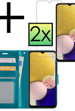 NoXx Hoes Geschikt voor Samsung A13 4G Hoesje Book Case Hoes Flip Cover Wallet Bookcase Met 2x Screenprotector - Turquoise