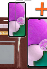 Nomfy Hoesje Geschikt voor Samsung A13 4G Hoes Bookcase Flipcase Book Cover Met Screenprotector - Hoes Geschikt voor Samsung Galaxy A13 4G Hoesje Book Case - Bruin