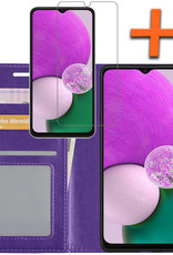 Nomfy Hoesje Geschikt voor Samsung A13 4G Hoes Bookcase Flipcase Book Cover Met Screenprotector - Hoes Geschikt voor Samsung Galaxy A13 4G Hoesje Book Case - Paars