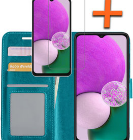 Nomfy Samsung Galaxy A13 4G Hoesje Bookcase Turquoise Met Screenprotector