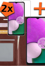 Nomfy Hoesje Geschikt voor Samsung A13 4G Hoes Bookcase Flipcase Book Cover Met 2x Screenprotector - Hoes Geschikt voor Samsung Galaxy A13 4G Hoesje Book Case - Bruin