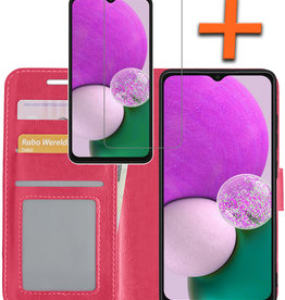 Nomfy Nomfy Samsung Galaxy A13 4G Hoesje Bookcase Donkerroze Met 2x Screenprotector