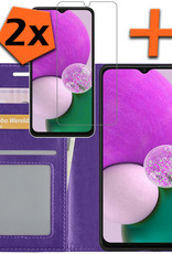 Nomfy Hoesje Geschikt voor Samsung A13 4G Hoes Bookcase Flipcase Book Cover Met 2x Screenprotector - Hoes Geschikt voor Samsung Galaxy A13 4G Hoesje Book Case - Paars