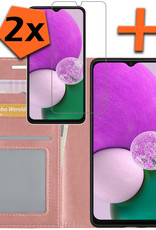 Nomfy Hoesje Geschikt voor Samsung A13 4G Hoes Bookcase Flipcase Book Cover Met 2x Screenprotector - Hoes Geschikt voor Samsung Galaxy A13 4G Hoesje Book Case - Rosé goud