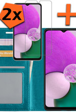 Nomfy Hoesje Geschikt voor Samsung A13 4G Hoes Bookcase Flipcase Book Cover Met 2x Screenprotector - Hoes Geschikt voor Samsung Galaxy A13 4G Hoesje Book Case - Turquoise