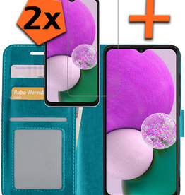 Nomfy Samsung Galaxy A13 4G Hoesje Bookcase Turquoise Met 2x Screenprotector