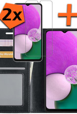Nomfy Hoesje Geschikt voor Samsung A13 4G Hoes Bookcase Flipcase Book Cover Met 2x Screenprotector - Hoes Geschikt voor Samsung Galaxy A13 4G Hoesje Book Case - Zwart