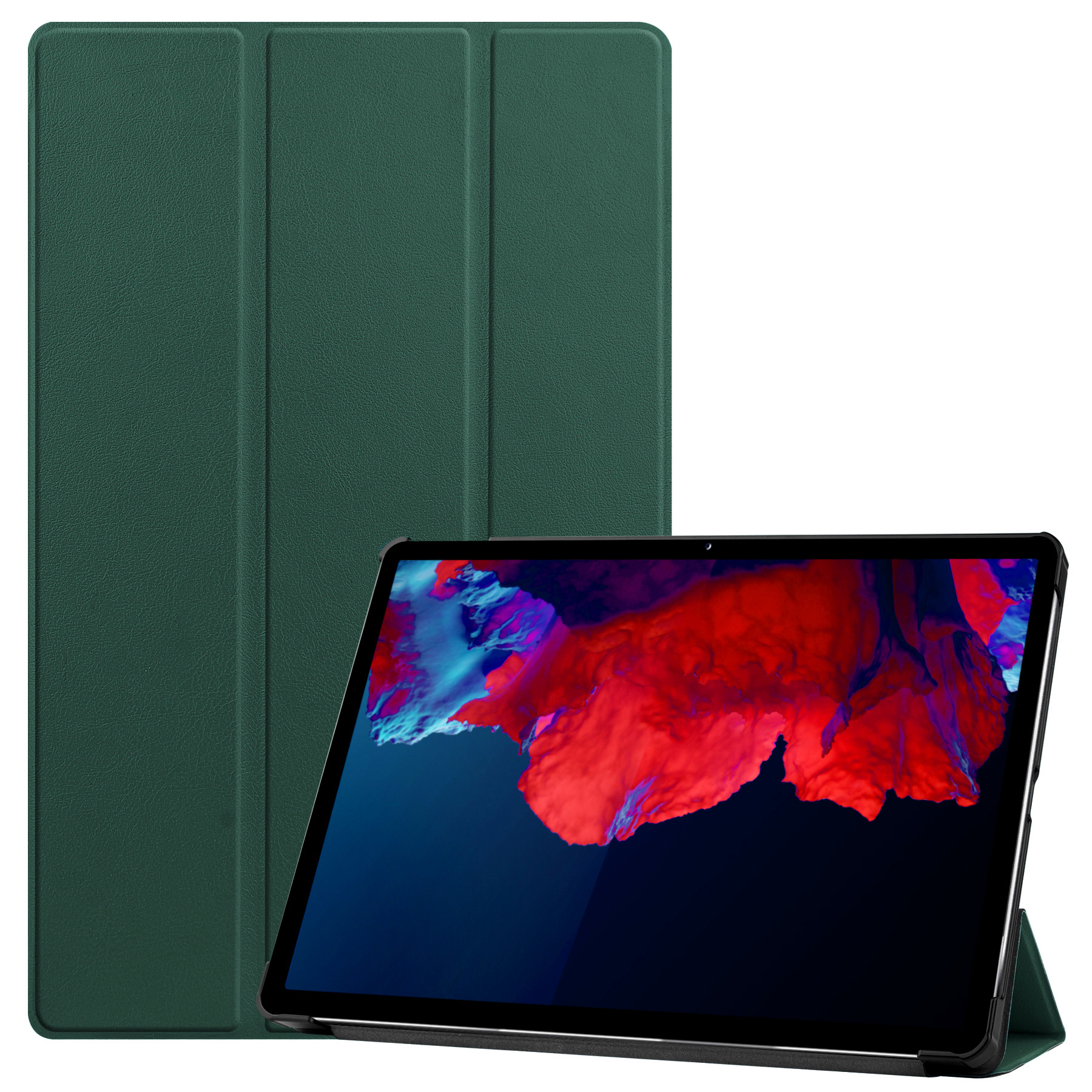 BASEY. Hoesje Geschikt voor Lenovo Tab P11 Plus Hoes Case Tablet Hoesje Tri-fold - Hoes Geschikt voor Lenovo Tab P11 Plus Hoesje Hard Cover Bookcase Hoes - Donkergroen