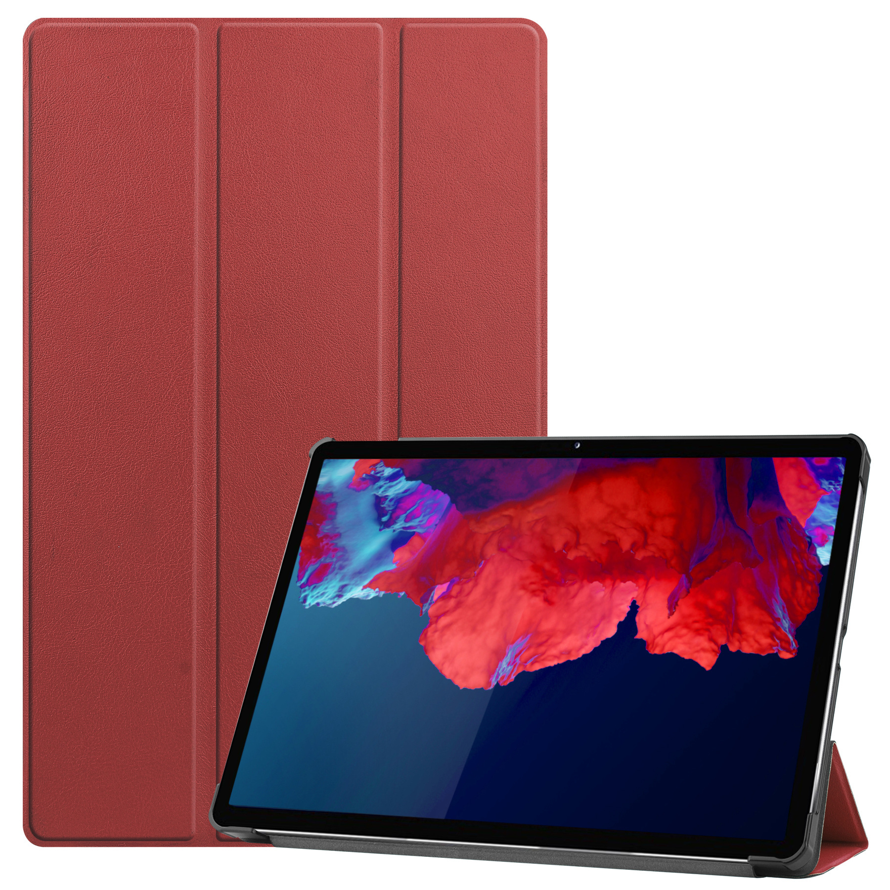 BASEY. Hoesje Geschikt voor Lenovo Tab P11 Plus Hoes Case Tablet Hoesje Tri-fold - Hoes Geschikt voor Lenovo Tab P11 Plus Hoesje Hard Cover Bookcase Hoes - Donkerrood