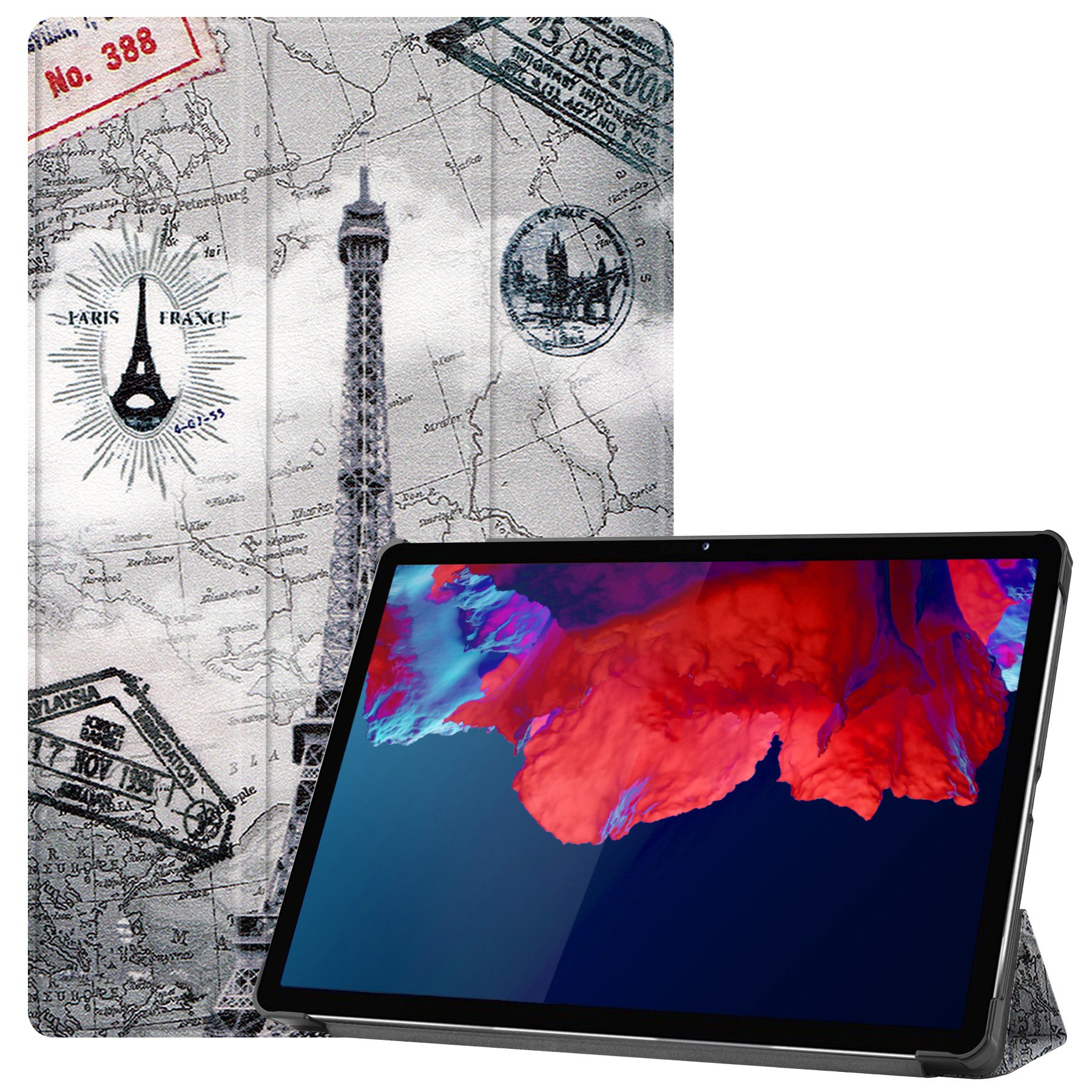 BASEY. Hoesje Geschikt voor Lenovo Tab P11 Plus Hoes Case Tablet Hoesje Tri-fold - Hoes Geschikt voor Lenovo Tab P11 Plus Hoesje Hard Cover Bookcase Hoes - Eiffeltoren