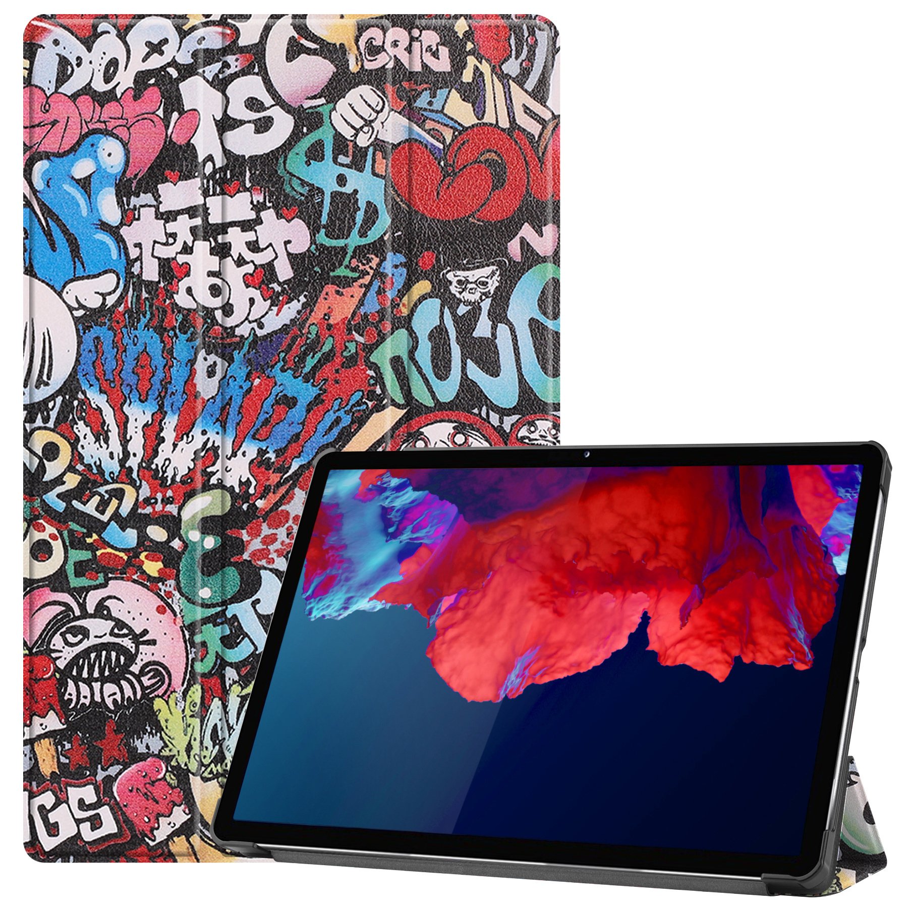 BASEY. Hoesje Geschikt voor Lenovo Tab P11 Plus Hoes Case Tablet Hoesje Tri-fold - Hoes Geschikt voor Lenovo Tab P11 Plus Hoesje Hard Cover Bookcase Hoes - Graffity