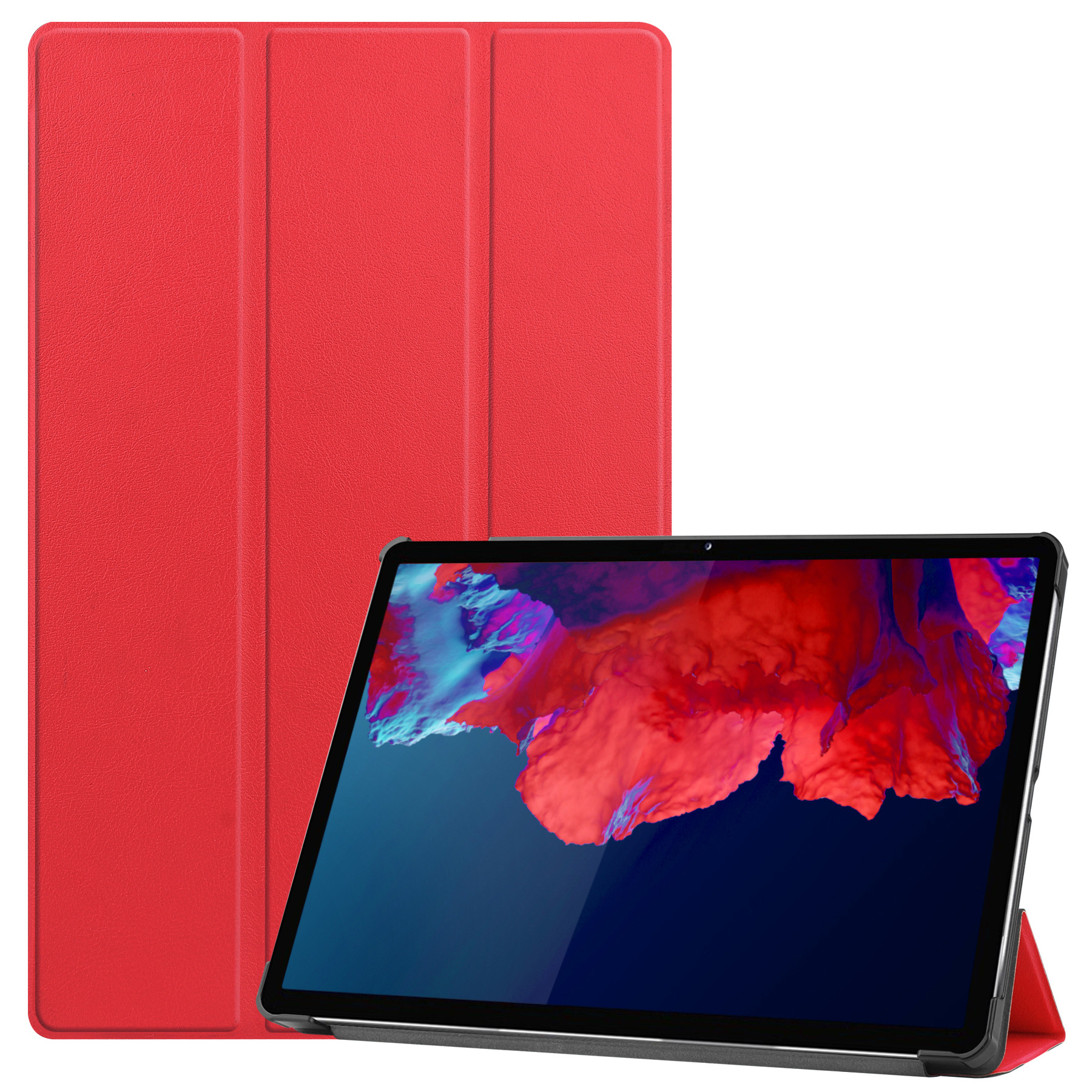 BASEY. Hoesje Geschikt voor Lenovo Tab P11 Plus Hoes Case Tablet Hoesje Tri-fold - Hoes Geschikt voor Lenovo Tab P11 Plus Hoesje Hard Cover Bookcase Hoes - Rood