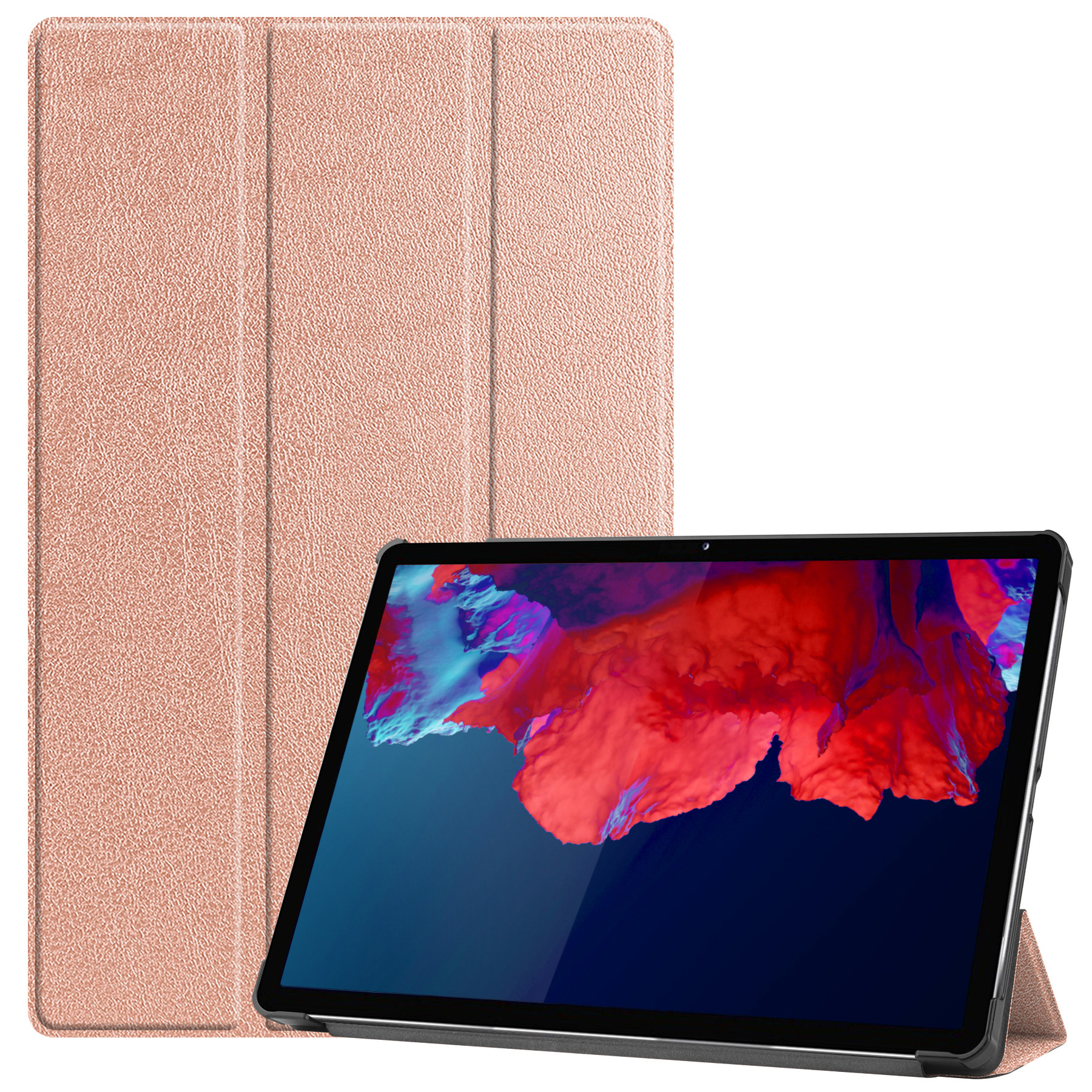 BASEY. Hoesje Geschikt voor Lenovo Tab P11 Plus Hoes Case Tablet Hoesje Tri-fold - Hoes Geschikt voor Lenovo Tab P11 Plus Hoesje Hard Cover Bookcase Hoes - Rosé goud