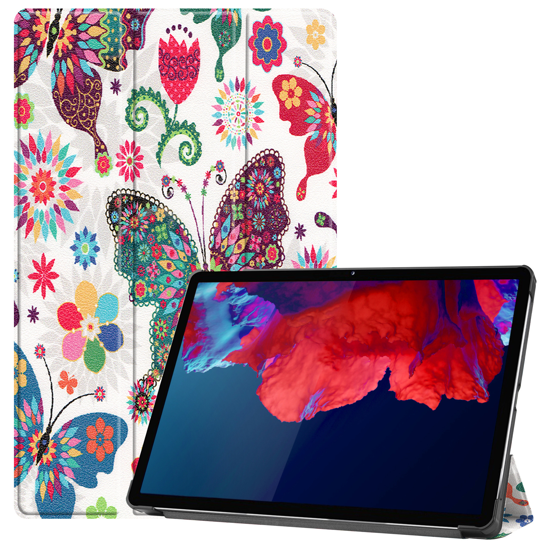 BASEY. Hoesje Geschikt voor Lenovo Tab P11 Plus Hoes Case Tablet Hoesje Tri-fold - Hoes Geschikt voor Lenovo Tab P11 Plus Hoesje Hard Cover Bookcase Hoes - Vlinders