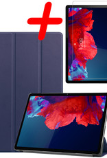 BASEY. Hoesje Geschikt voor Lenovo Tab P11 Plus Hoes Case Tablet Hoesje Tri-fold Met Screenprotector - Hoes Geschikt voor Lenovo Tab P11 Plus Hoesje Hard Cover Bookcase Hoes - Donkerblauw