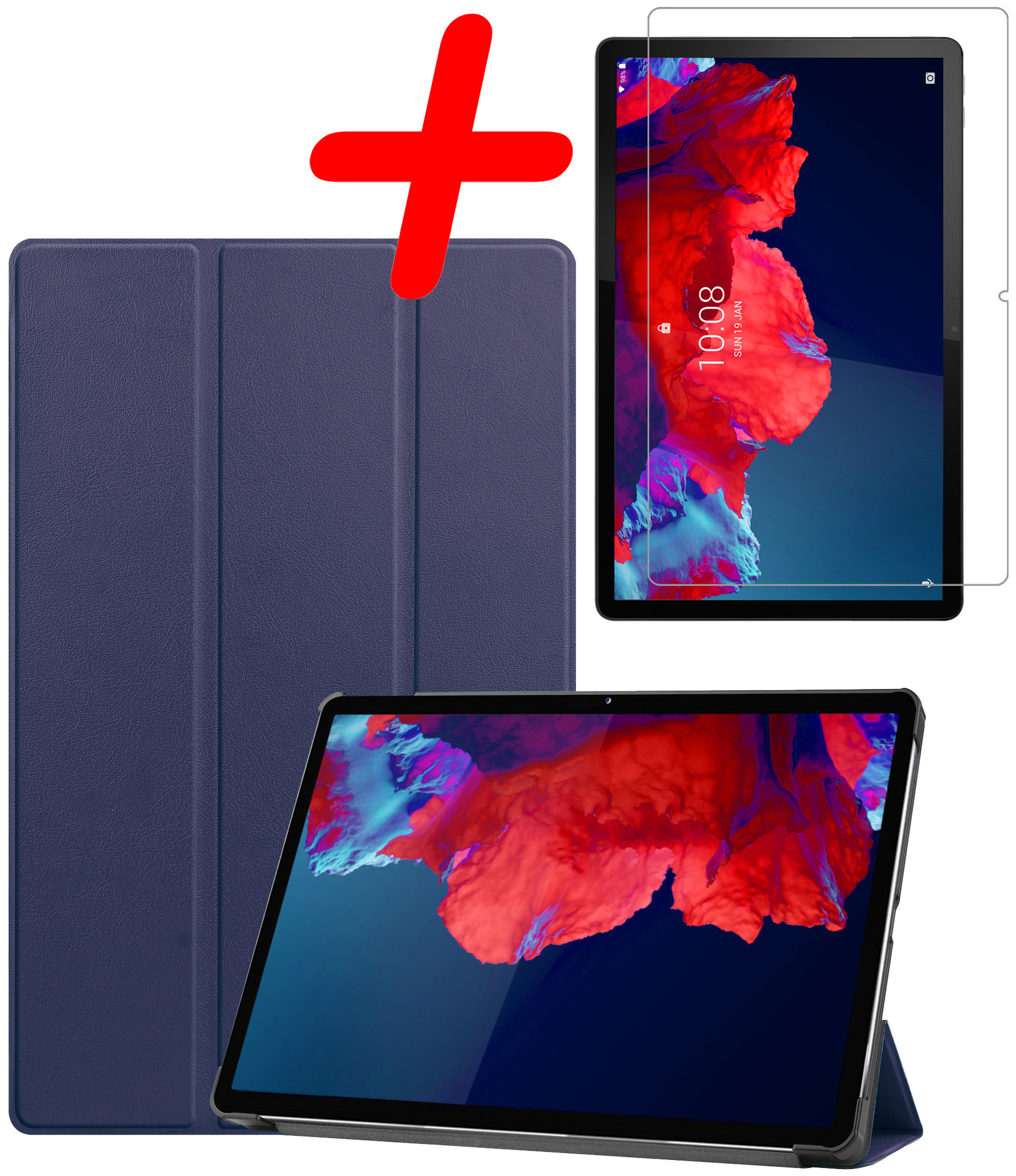 BASEY. Hoesje Geschikt voor Lenovo Tab P11 Plus Hoes Case Tablet Hoesje Tri-fold Met Screenprotector - Hoes Geschikt voor Lenovo Tab P11 Plus Hoesje Hard Cover Bookcase Hoes - Donkerblauw