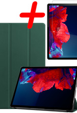 BASEY. Hoesje Geschikt voor Lenovo Tab P11 Plus Hoes Case Tablet Hoesje Tri-fold Met Screenprotector - Hoes Geschikt voor Lenovo Tab P11 Plus Hoesje Hard Cover Bookcase Hoes - Donkergroen