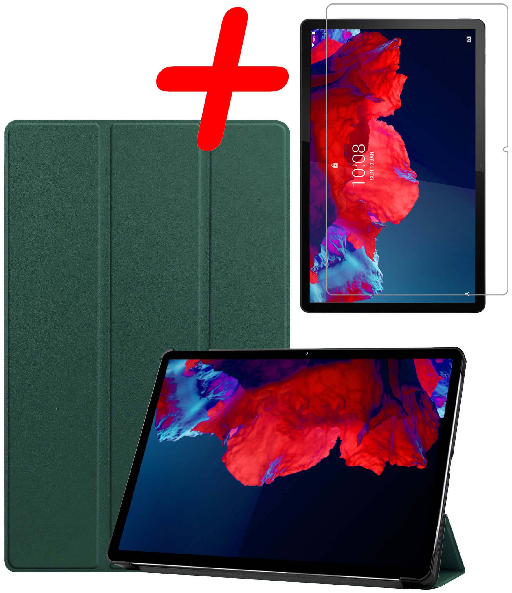 BASEY. Hoesje Geschikt voor Lenovo Tab P11 Plus Hoes Case Tablet Hoesje Tri-fold Met Screenprotector - Hoes Geschikt voor Lenovo Tab P11 Plus Hoesje Hard Cover Bookcase Hoes - Donkergroen