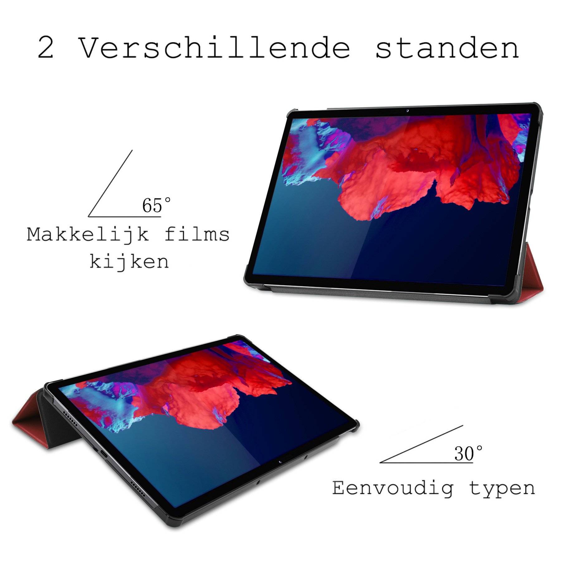 BASEY. Hoesje Geschikt voor Lenovo Tab P11 Plus Hoes Case Tablet Hoesje Tri-fold Met Screenprotector - Hoes Geschikt voor Lenovo Tab P11 Plus Hoesje Hard Cover Bookcase Hoes - Donkerrood