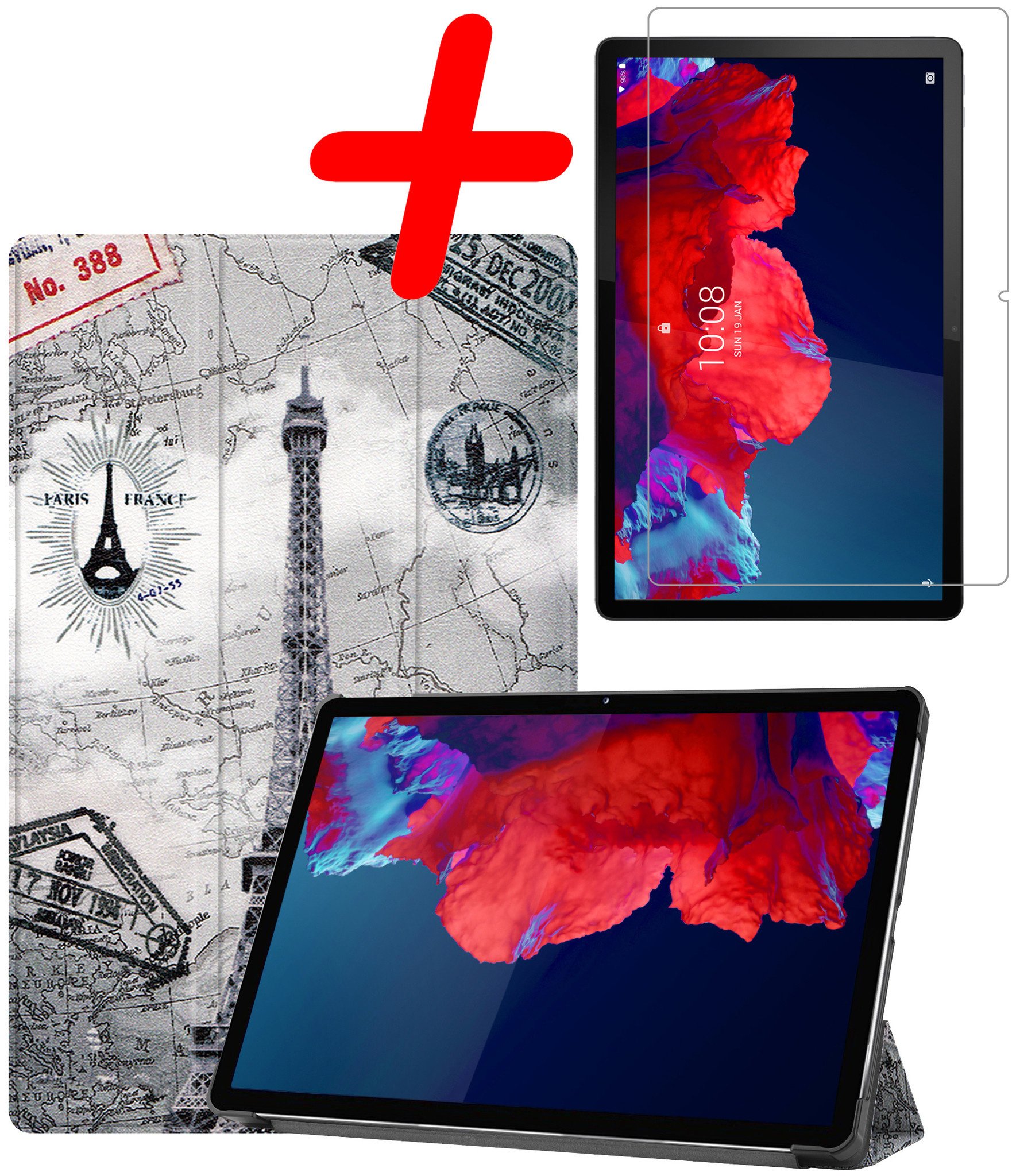 BASEY. Hoesje Geschikt voor Lenovo Tab P11 Plus Hoes Case Tablet Hoesje Tri-fold Met Screenprotector - Hoes Geschikt voor Lenovo Tab P11 Plus Hoesje Hard Cover Bookcase Hoes - Eiffeltoren