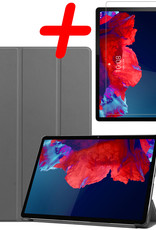 BASEY. Hoesje Geschikt voor Lenovo Tab P11 Plus Hoes Case Tablet Hoesje Tri-fold Met Screenprotector - Hoes Geschikt voor Lenovo Tab P11 Plus Hoesje Hard Cover Bookcase Hoes - Grijs