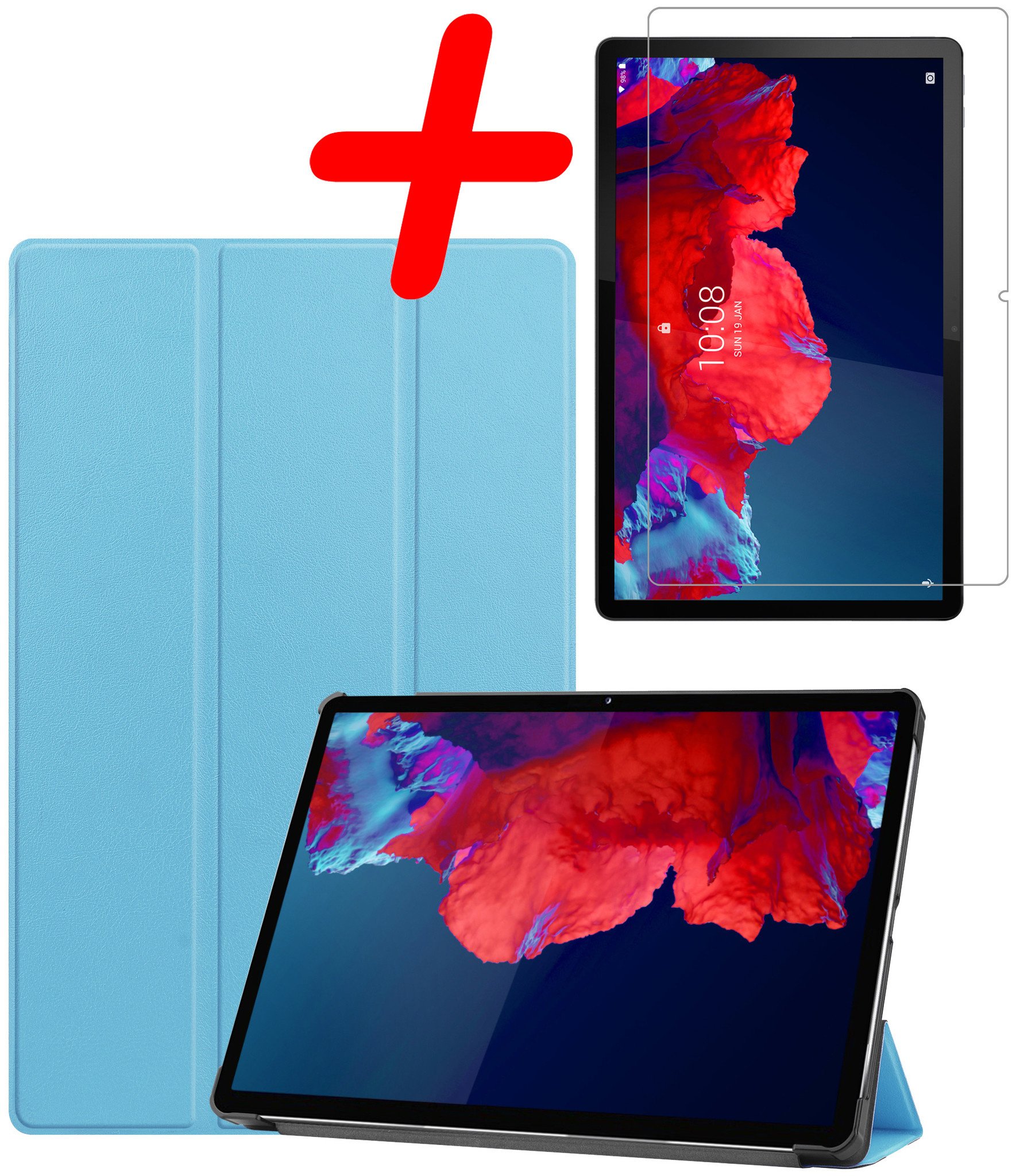 BASEY. Hoesje Geschikt voor Lenovo Tab P11 Plus Hoes Case Tablet Hoesje Tri-fold Met Screenprotector - Hoes Geschikt voor Lenovo Tab P11 Plus Hoesje Hard Cover Bookcase Hoes - Lichtblauw