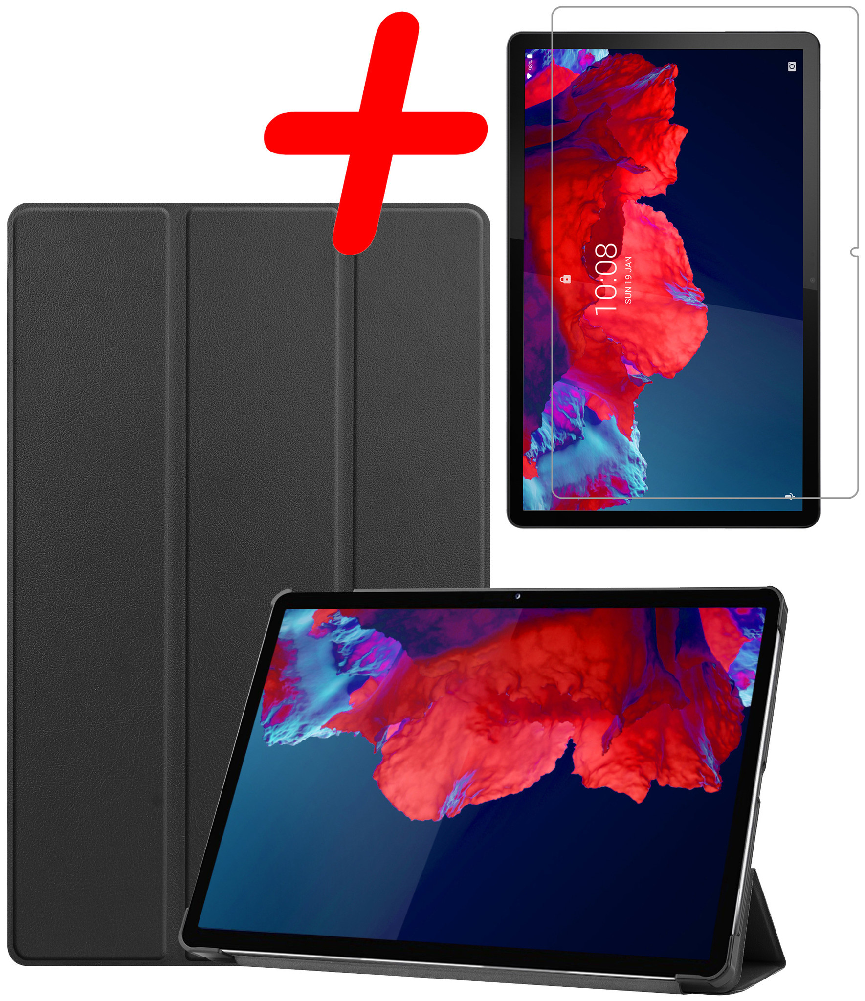 BASEY. Hoesje Geschikt voor Lenovo Tab P11 Plus Hoes Case Tablet Hoesje Tri-fold Met Screenprotector - Hoes Geschikt voor Lenovo Tab P11 Plus Hoesje Hard Cover Bookcase Hoes - Zwart