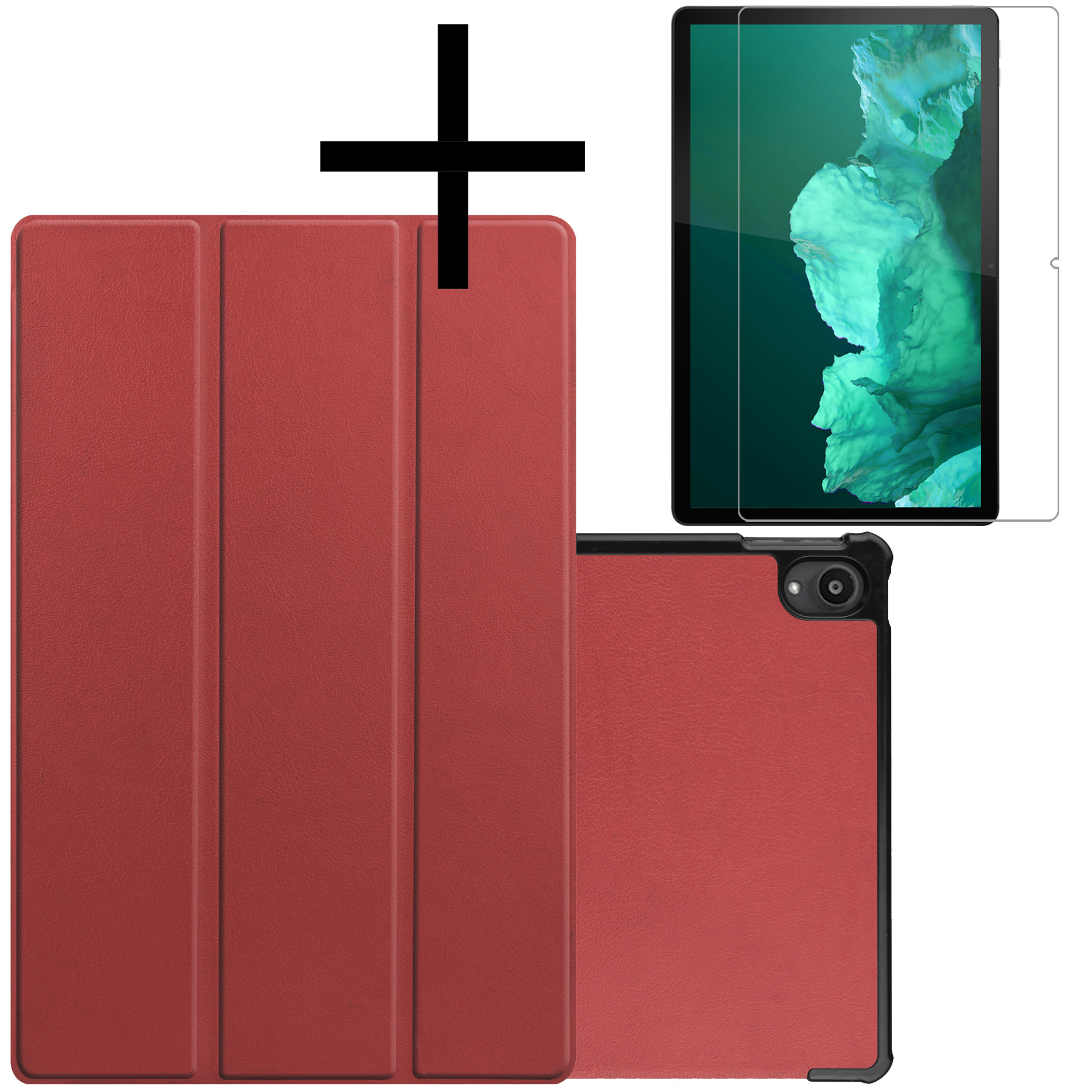 NoXx Hoesje Geschikt voor Lenovo Tab P11 Plus Hoesje Case Hard Cover Hoes Book Case Met Screenprotector - Donkerrood