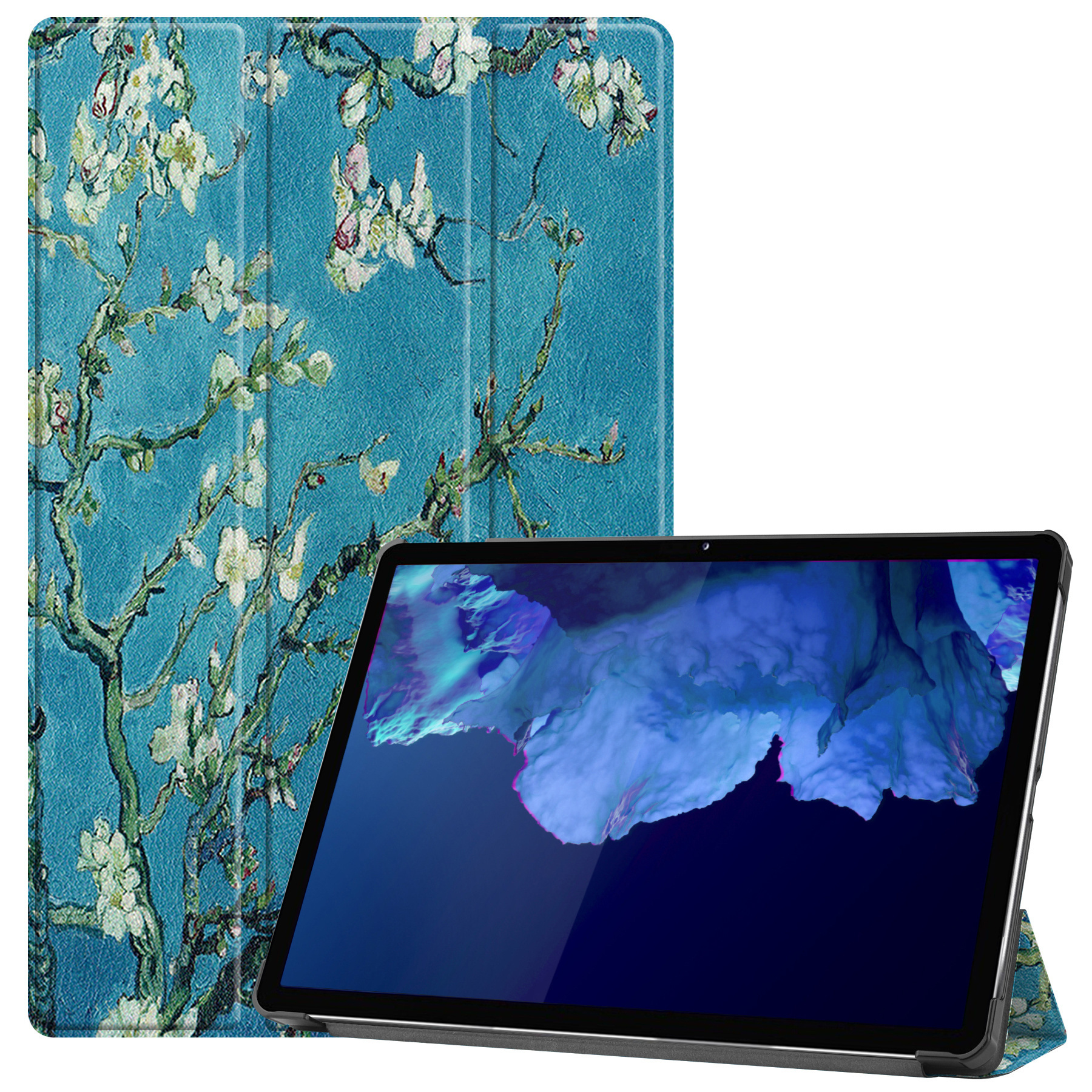 Nomfy Hoes Geschikt voor Lenovo Tab P11 Plus Hoes Tri-fold Tablet Hoesje Case Met Screenprotector - Hoesje Geschikt voor Lenovo Tab P11 Plus Hoesje Hardcover Bookcase - Bloesem