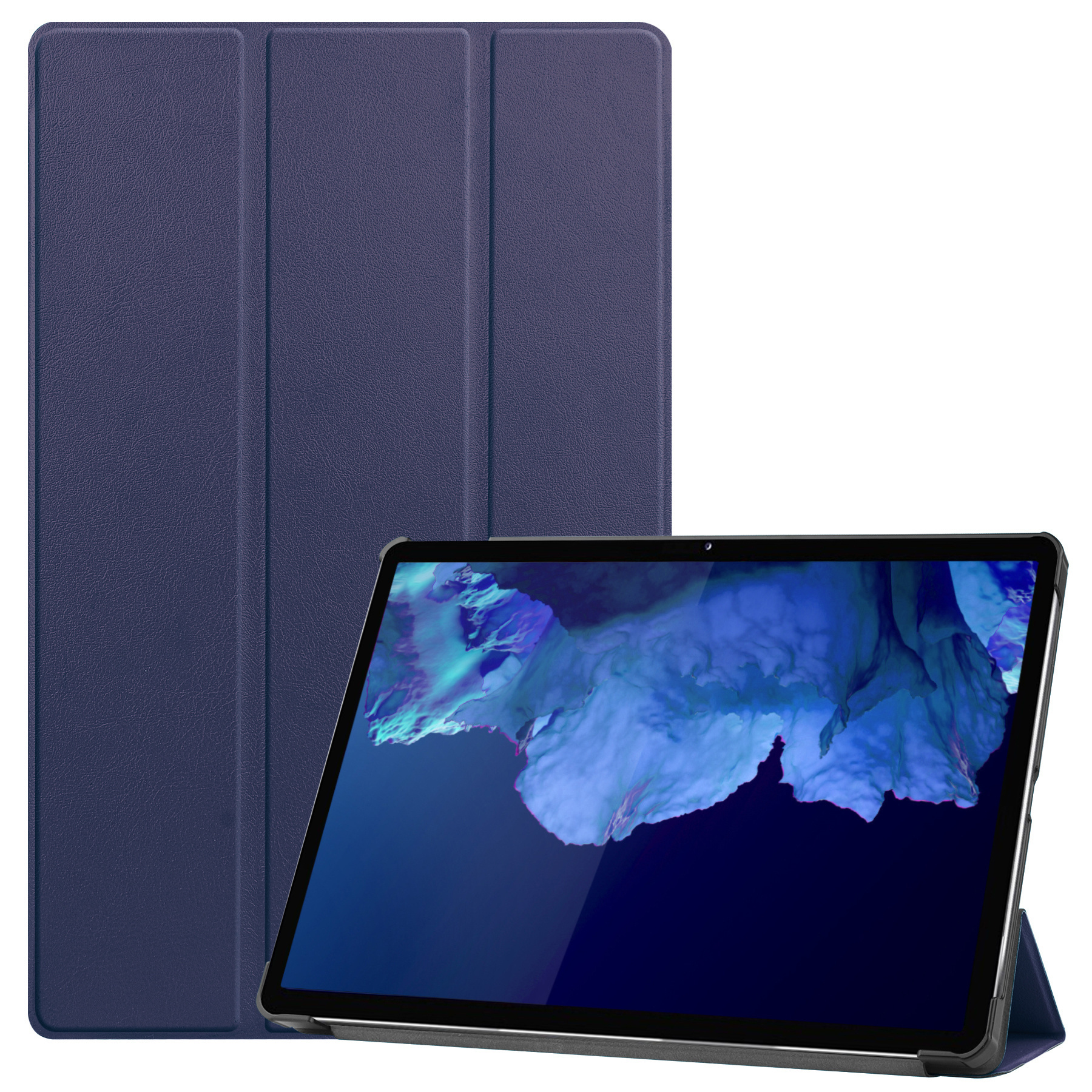 Nomfy Hoes Geschikt voor Lenovo Tab P11 Plus Hoes Tri-fold Tablet Hoesje Case Met Screenprotector - Hoesje Geschikt voor Lenovo Tab P11 Plus Hoesje Hardcover Bookcase - Donkerblauw