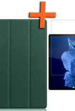 Nomfy Hoes Geschikt voor Lenovo Tab P11 Plus Hoes Tri-fold Tablet Hoesje Case Met Screenprotector - Hoesje Geschikt voor Lenovo Tab P11 Plus Hoesje Hardcover Bookcase - Donkergroen