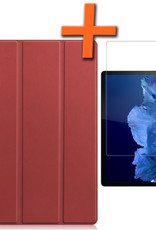 Nomfy Hoes Geschikt voor Lenovo Tab P11 Plus Hoes Tri-fold Tablet Hoesje Case Met Screenprotector - Hoesje Geschikt voor Lenovo Tab P11 Plus Hoesje Hardcover Bookcase - Donkerrood