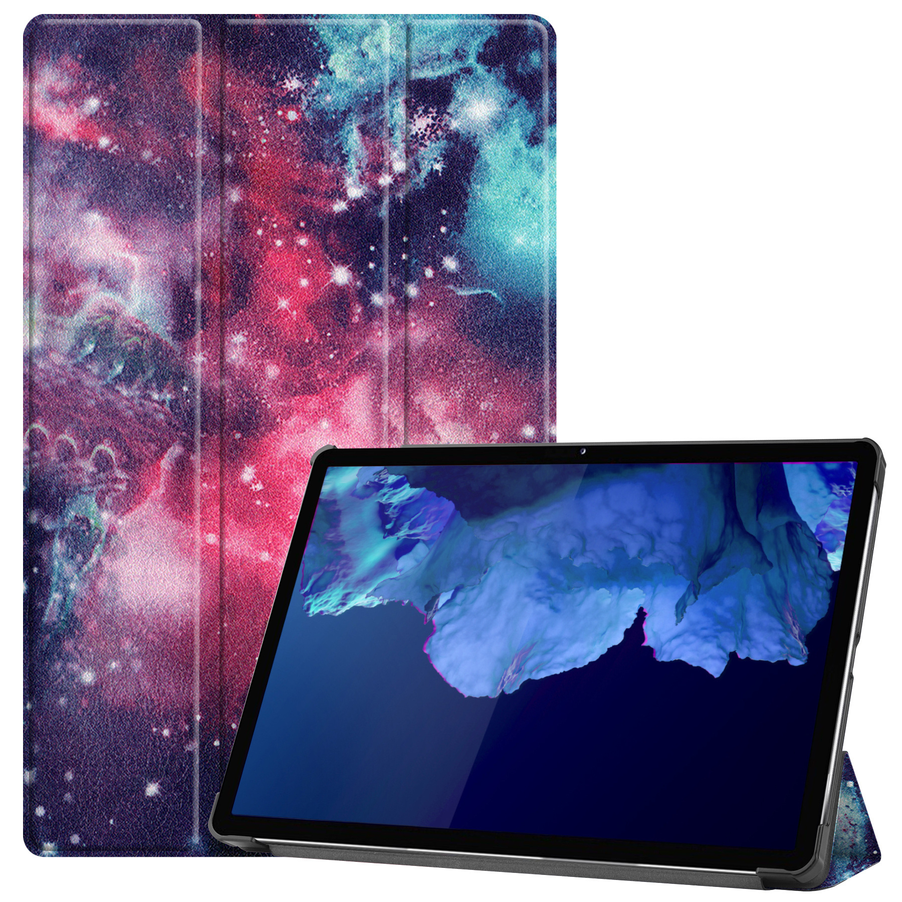 Nomfy Hoes Geschikt voor Lenovo Tab P11 Plus Hoes Tri-fold Tablet Hoesje Case Met Screenprotector - Hoesje Geschikt voor Lenovo Tab P11 Plus Hoesje Hardcover Bookcase - Galaxy