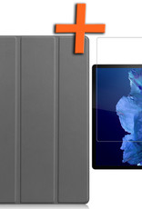 Nomfy Hoes Geschikt voor Lenovo Tab P11 Plus Hoes Tri-fold Tablet Hoesje Case Met Screenprotector - Hoesje Geschikt voor Lenovo Tab P11 Plus Hoesje Hardcover Bookcase - Grijs