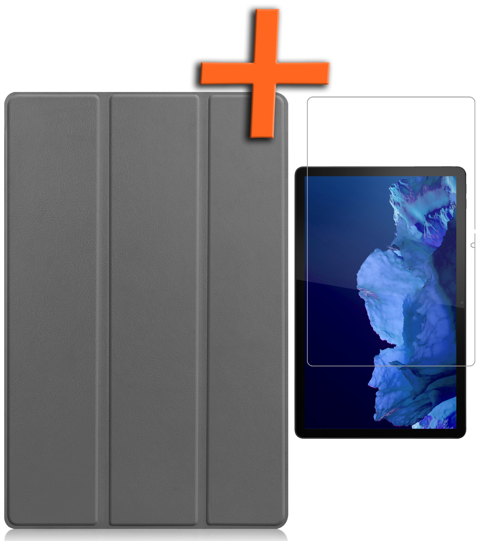 Nomfy Hoes Geschikt voor Lenovo Tab P11 Plus Hoes Tri-fold Tablet Hoesje Case Met Screenprotector - Hoesje Geschikt voor Lenovo Tab P11 Plus Hoesje Hardcover Bookcase - Grijs