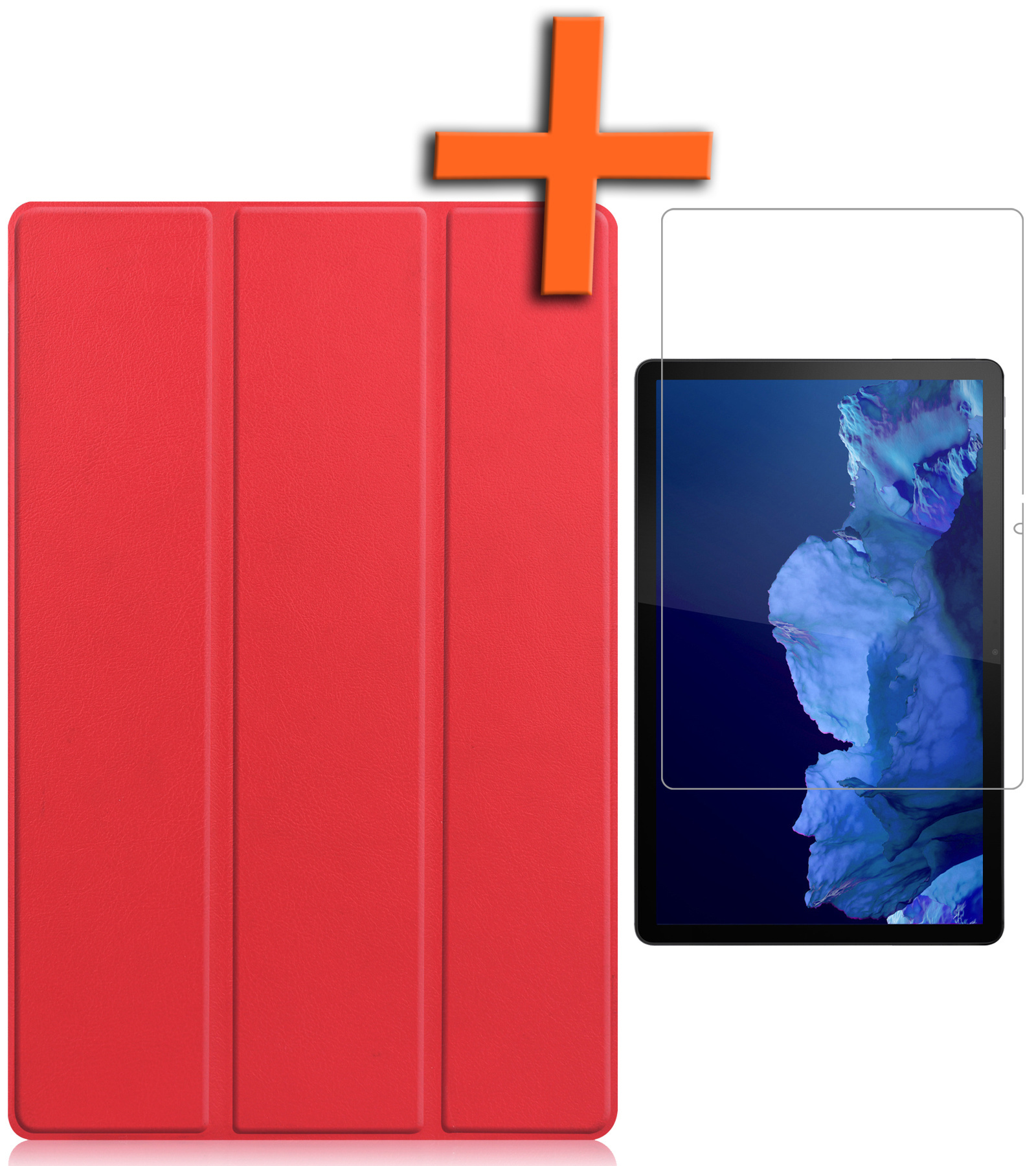 Nomfy Hoes Geschikt voor Lenovo Tab P11 Plus Hoes Tri-fold Tablet Hoesje Case Met Screenprotector - Hoesje Geschikt voor Lenovo Tab P11 Plus Hoesje Hardcover Bookcase - Rood
